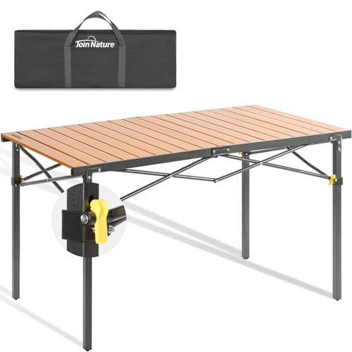 Join Nature Camping Table Lightweight Foldable Large for 4-6 Person Portable Camp Table with Aluminum Roll Up Tabletop and Carry Bag for Outdoor, Sturdy, Stable, Loads 220 Lbs