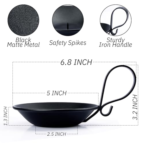AGLARY 2PCS Matte Black Iron Pillar Candle Holders, with Handle, Simple Industrial Style ,Table Centerpiece Decoration,with Safety Spike.