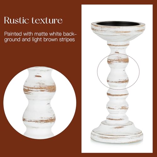 Candeldo Wood Candle Holders for Pillar: Rustic Candles Holder Set of 3 Tall Table Centerpiece Decor Wooden White Farmhouse Candle Stands for Fireplace Mantle Decorations
