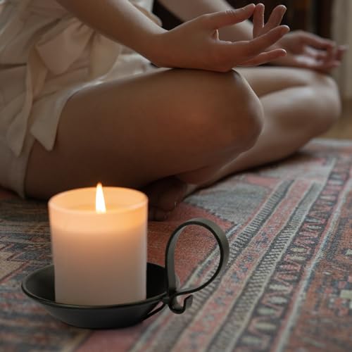AGLARY 2PCS Matte Black Iron Pillar Candle Holders, with Handle, Simple Industrial Style ,Table Centerpiece Decoration,with Safety Spike.
