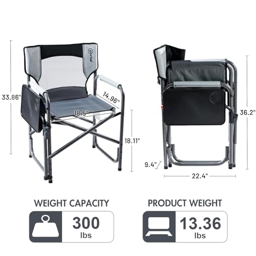 PORTAL Foldable Camp 2-Way Rotatable Side Table Outdoor Folding Chairs for Adults, Heavy Duty Supports 300LBS for Lawn Patio Beach, Grey