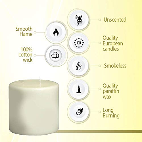 BOLSIUS Three Wick Big Pillar Candle Ivory – 6x6 Inches - Premium European Quality - 75 Hours Burn Time - Relight Unscented Large Pillar Candle - Smooth & Smokeless Flame - Wedding, & Party Candle