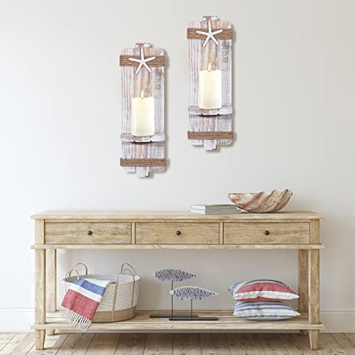 Disdressed Starfish Wall Candle Sconces (Set of 2) - Beach Decor, Ocean Themed Wall-Mount Candleholders, Nautical Style Beach Bathroom Decor, Coastal Farmhouse Seashell Candle Holders