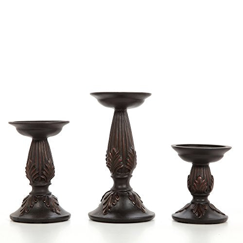 Hosley Set of 3 Resin Pillar Candle Holders 8 Inches 6 Inches and 4.5 Inches High Ideal for LED and Pillar Candles Gifts for Weddings Party Home Spa Reiki Aromatherapy Votive Candle Gardens O3