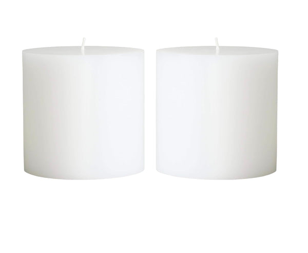MIster Candle - White 4" x 4" Hand Made Pillar Candles (Set of 2) Unscented, Smokeless, Solid Color