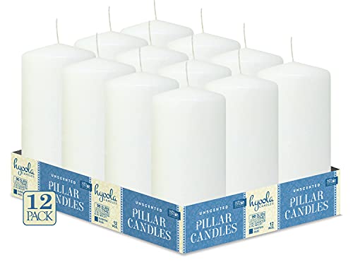 HYOOLA White Pillar Candles 3x6 Inch - Unscented Pillar Candles - 12-Pack - European Made