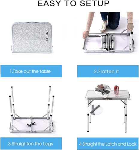 Folding Camp Table Small, 24''L x16''W with Adjustable Height Legs, Indoor Outdoor Lightweight Portable Aluminum Dining Table for Picnic Camping 2-Feet(2 Heights 10"/19")