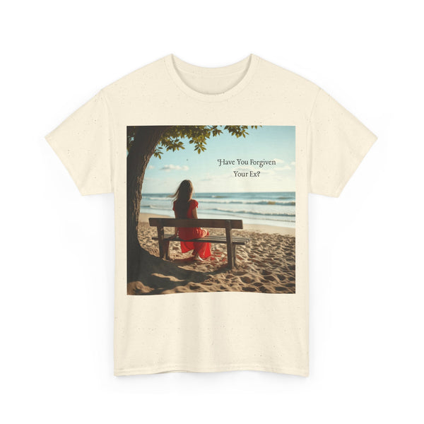 Have You Forgiven Your Ex?  Woman on Bench Looking at Waves, Forgiving T-Shirt, Forgiveness, Relationship Healing Top #5002STS
