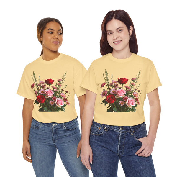 Wildflowers and Red & Pink Roses, Graphic T-Shirts for Women, Floral Shirt, Womens Short Sleeve, Ladies Graphic Tees #5132TTS