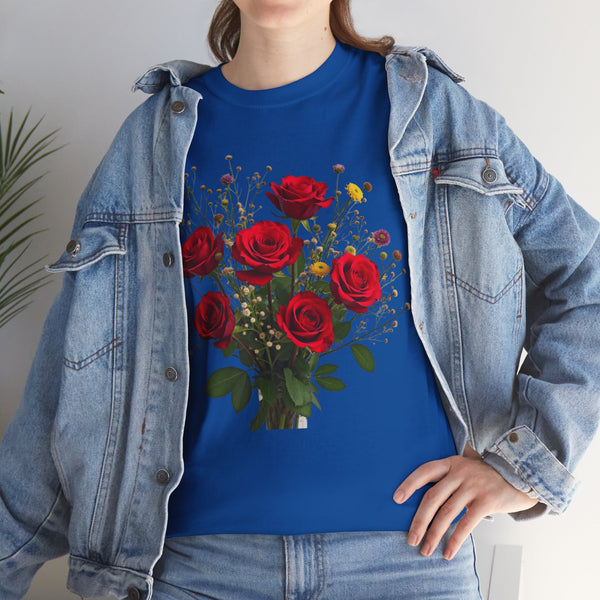 Wildflowers and Red Roses, Graphic T-Shirts for Women, Floral Shirt, Womens Short Sleeve, Ladies Graphic Tees #5131TTS