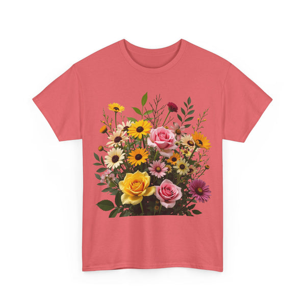 Wildflowers and Pink & Yellow Roses, Graphic T-Shirts for Women, Floral Shirt, Womens Short Sleeve, Ladies Graphic Tees #5150TTS