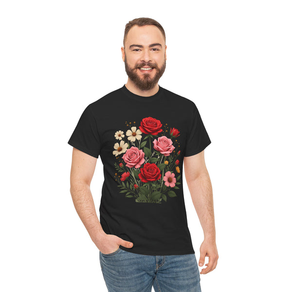 Wildflowers and Pink & Red Roses, Graphic T-Shirts for Women, Floral Shirt, Womens Short Sleeve, Ladies Graphic Tees #5134TTS