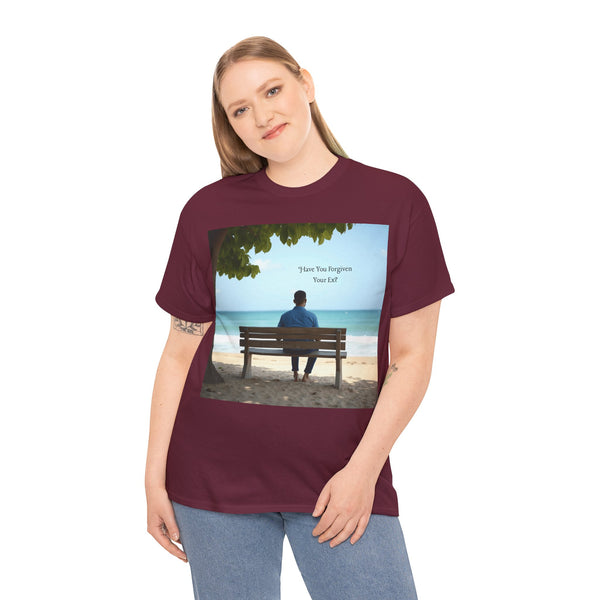 Have You Forgiven Your Ex?  Man on Bench Looking at Waves, Forgiving T-Shirt, Forgiveness, Relationship Healing Top #5005STS