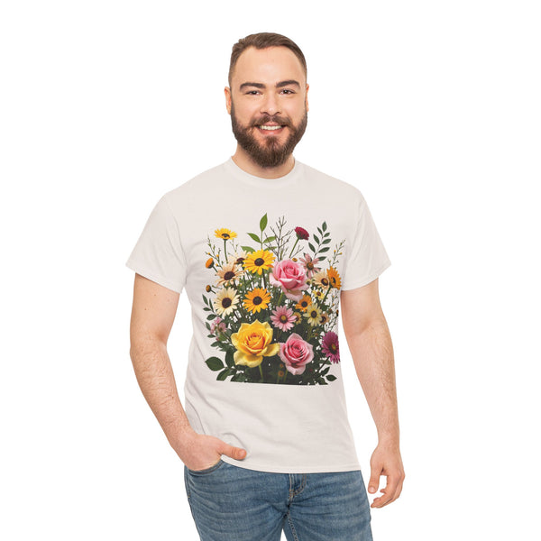 Wildflowers and Pink & Yellow Roses, Graphic T-Shirts for Women, Floral Shirt, Womens Short Sleeve, Ladies Graphic Tees #5150TTS