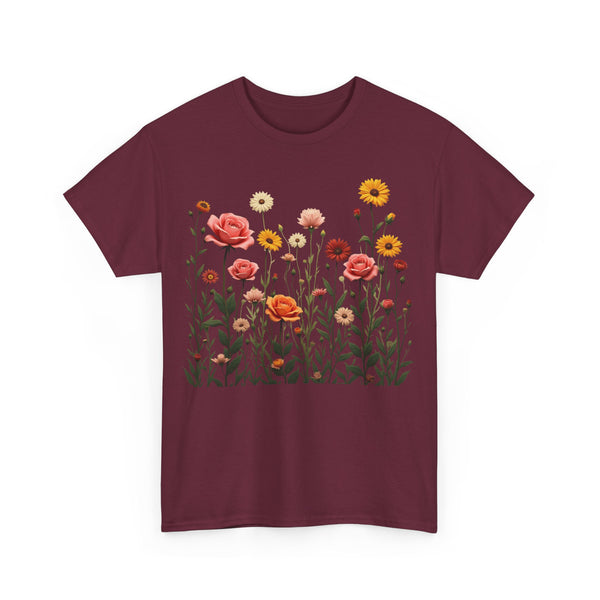 Wildflowers and Pink Roses, Graphic T-Shirts for Women, Floral Shirt, Womens Short Sleeve, Ladies Graphic Tees #5023TTS