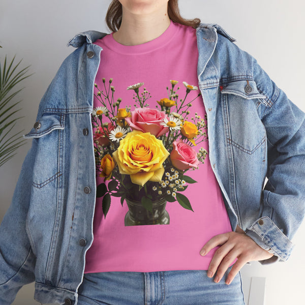 Wildflowers and Pink & Yellow Roses, Graphic T-Shirts for Women, Floral Shirt, Womens Short Sleeve, Ladies Graphic Tees #5143TTS