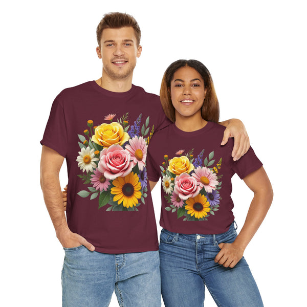 Wildflowers and Pink & Yellow Roses, Graphic T-Shirts for Women, Floral Shirt, Womens Short Sleeve, Ladies Graphic Tees #5145TTS