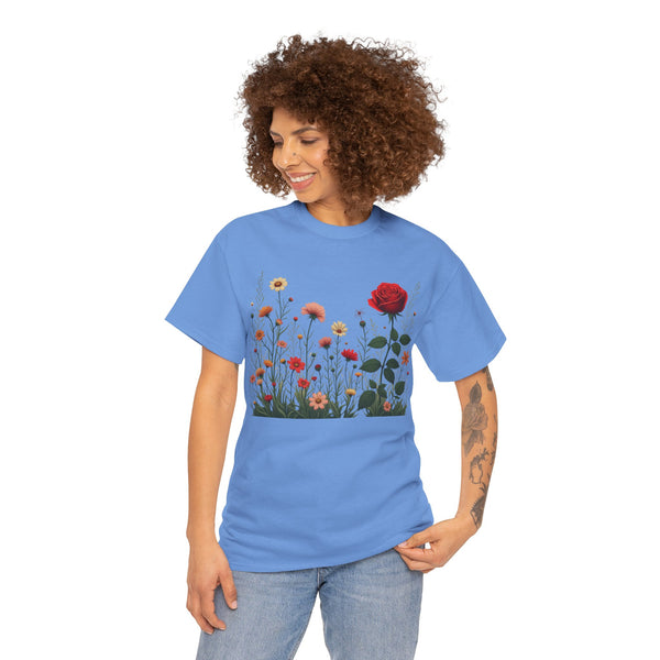 Wildflowers and a Red Rose, Graphic T-Shirts for Women, Floral Shirt, Womens Short Sleeve, Ladies Graphic Tees #5008TTS