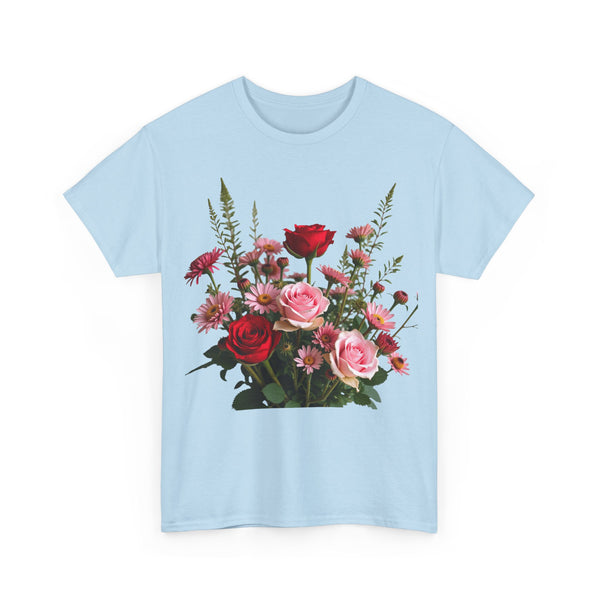Wildflowers and Red & Pink Roses, Graphic T-Shirts for Women, Floral Shirt, Womens Short Sleeve, Ladies Graphic Tees #5132TTS