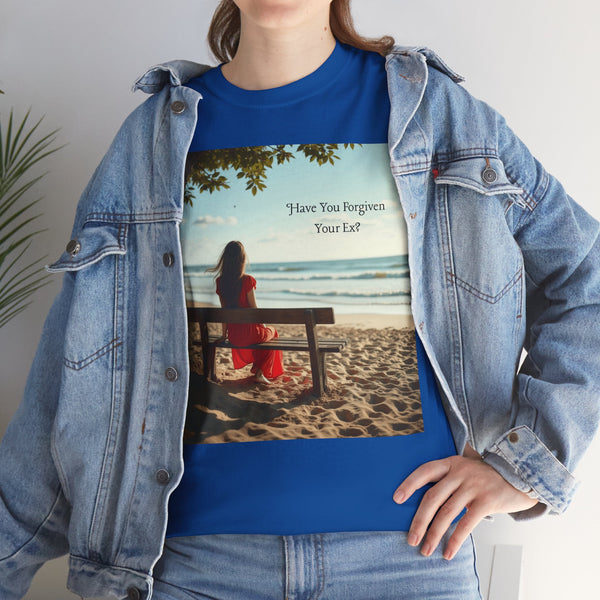Have You Forgiven Your Ex?  Woman on Bench Looking at Waves, Forgiving T-Shirt, Forgiveness, Relationship Healing Top #5002STS