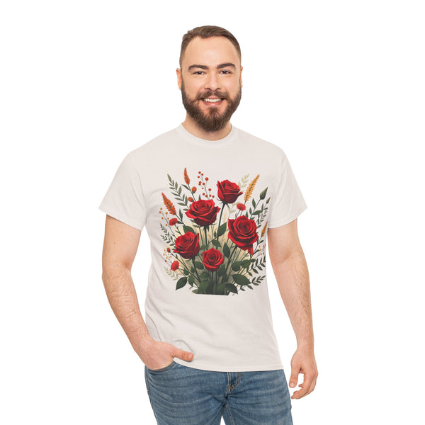 Wildflowers and Red Roses, Graphic T-Shirts for Women, Floral Shirt, Womens Short Sleeve, Ladies Graphic Tees #5129TTS