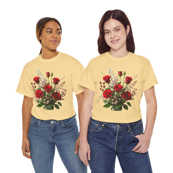 Wildflowers and Red Roses, Graphic T-Shirts for Women, Floral Shirt, Womens Short Sleeve, Ladies Graphic Tees #5130TTS