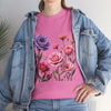 Wildflowers and Pink/Violet Roses, Graphic T-Shirts for Women, Floral Shirt, Womens Short Sleeve, Ladies Graphic Tees #5100TTS