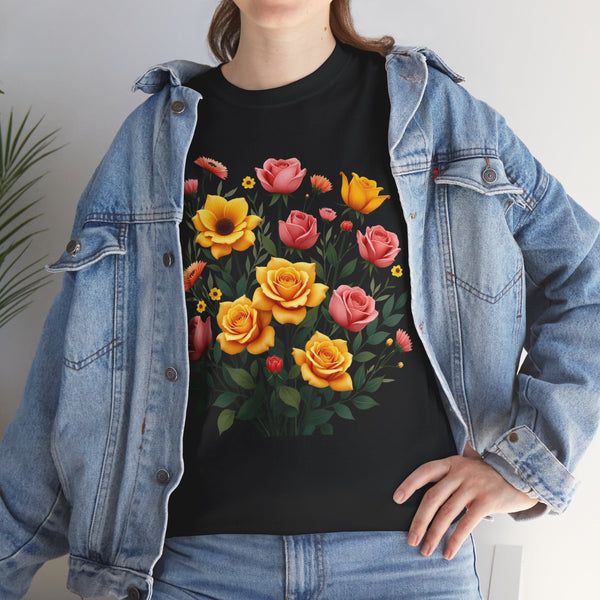 Wildflowers and Pink & Yellow Roses, Graphic T-Shirts for Women, Floral Shirt, Womens Short Sleeve, Ladies Graphic Tees #5139TTS