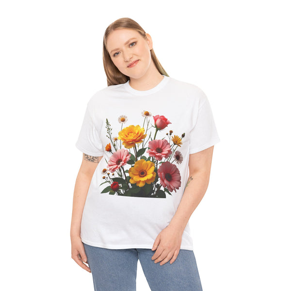 Wildflowers and Pink & Yellow Roses, Graphic T-Shirts for Women, Floral Shirt, Womens Short Sleeve, Ladies Graphic Tees #5147TTS