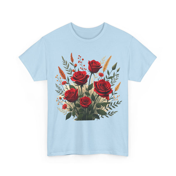 Wildflowers and Red Roses, Graphic T-Shirts for Women, Floral Shirt, Womens Short Sleeve, Ladies Graphic Tees #5129TTS