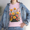 Wildflowers and Pink & Yellow Roses, Graphic T-Shirts for Women, Floral Shirt, Womens Short Sleeve, Ladies Graphic Tees #5141TTS