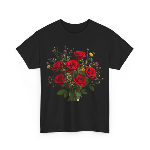 Wildflowers and Red Roses, Graphic T-Shirts for Women, Floral Shirt, Womens Short Sleeve, Ladies Graphic Tees #5131TTS