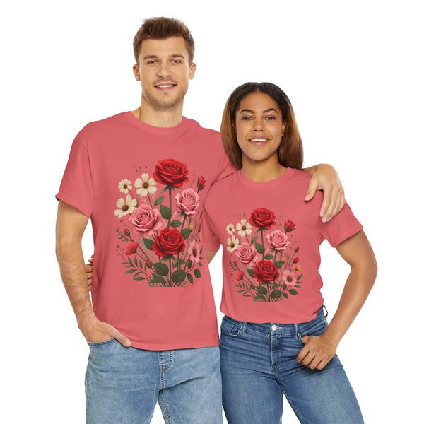 Wildflowers and Pink & Red Roses, Graphic T-Shirts for Women, Floral Shirt, Womens Short Sleeve, Ladies Graphic Tees #5134TTS