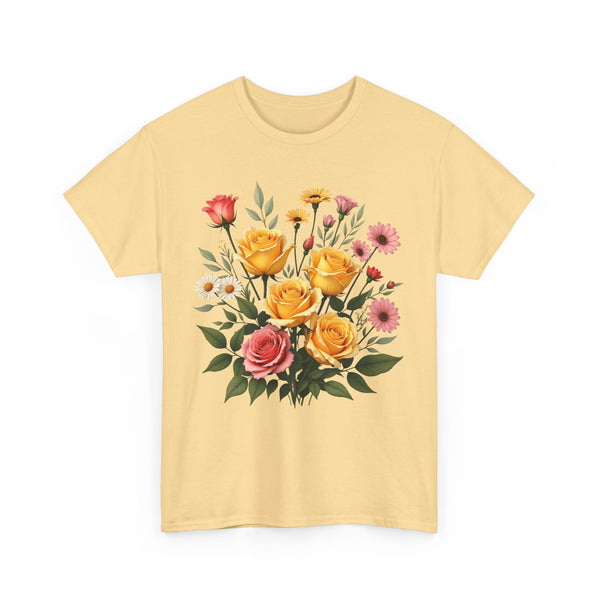 Wildflowers and Pink & Yellow Roses, Graphic T-Shirts for Women, Floral Shirt, Womens Short Sleeve, Ladies Graphic Tees #5137TTS