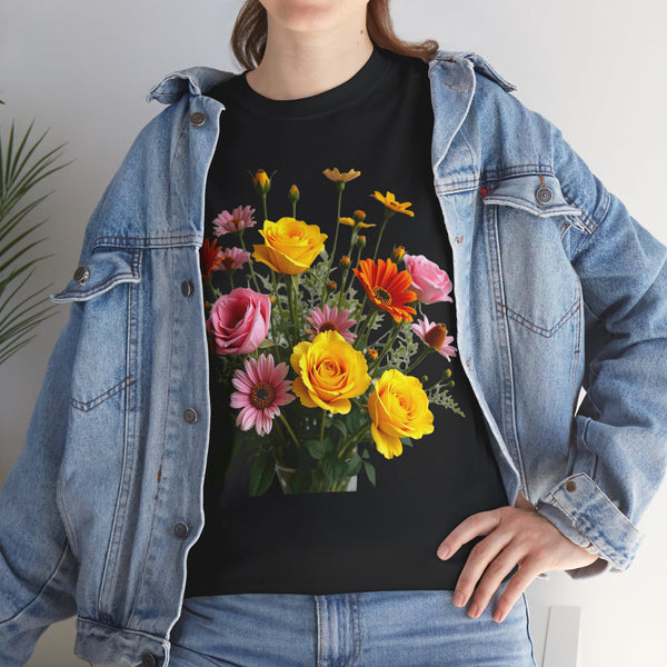 Wildflowers and Pink & Yellow Roses, Graphic T-Shirts for Women, Floral Shirt, Womens Short Sleeve, Ladies Graphic Tees #5138TTS