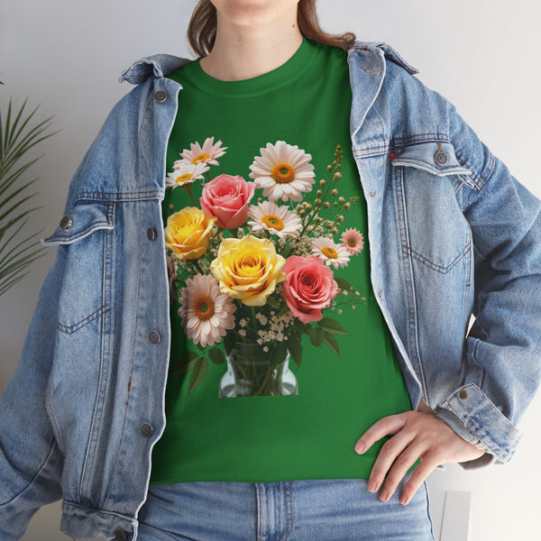 Wildflowers and Pink & Yellow Roses, Graphic T-Shirts for Women, Floral Shirt, Womens Short Sleeve, Ladies Graphic Tees #5136TTS