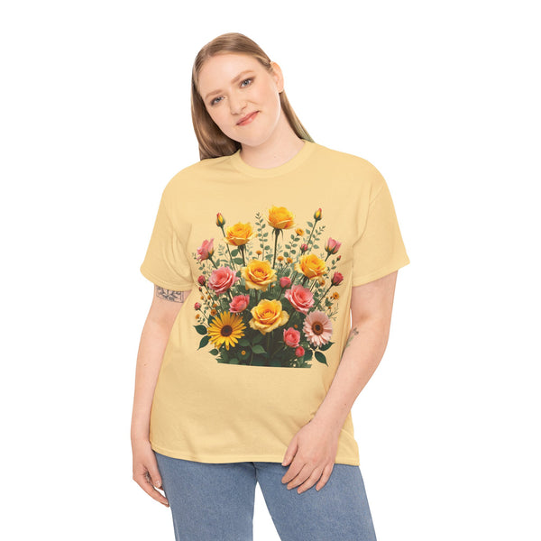 Wildflowers and Pink & Yellow Roses, Graphic T-Shirts for Women, Floral Shirt, Womens Short Sleeve, Ladies Graphic Tees #5141TTS