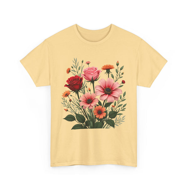 Wildflowers and Pink & Red Roses, Graphic T-Shirts for Women, Floral Shirt, Womens Short Sleeve, Ladies Graphic Tees #5133TTS