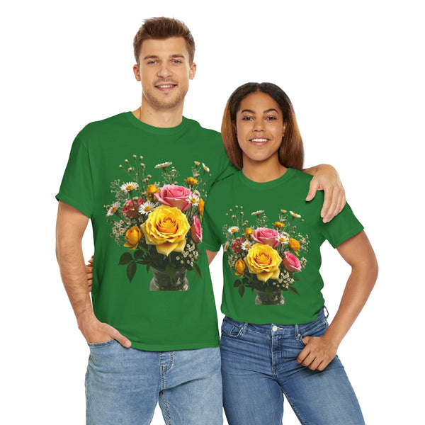 Wildflowers and Pink & Yellow Roses, Graphic T-Shirts for Women, Floral Shirt, Womens Short Sleeve, Ladies Graphic Tees #5143TTS