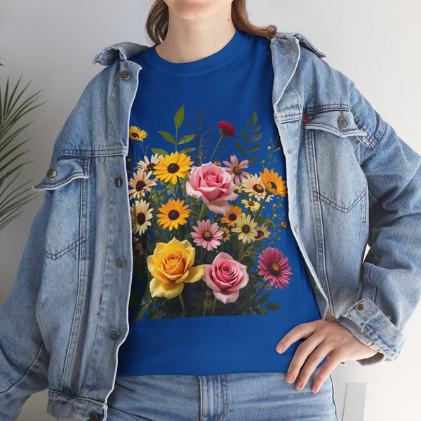 Wildflowers and Pink & Yellow Roses, Graphic T-Shirts for Women, Floral Shirt, Womens Short Sleeve, Ladies Graphic Tees #5150TTS