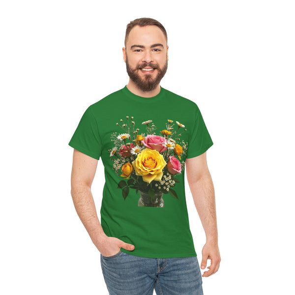 Wildflowers and Pink & Yellow Roses, Graphic T-Shirts for Women, Floral Shirt, Womens Short Sleeve, Ladies Graphic Tees #5143TTS