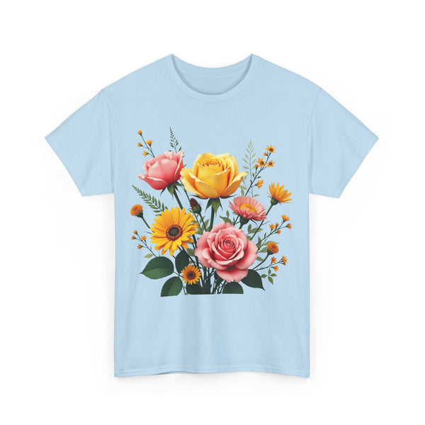 Wildflowers and Pink & Yellow Roses, Graphic T-Shirts for Women, Floral Shirt, Womens Short Sleeve, Ladies Graphic Tees #5146TTS