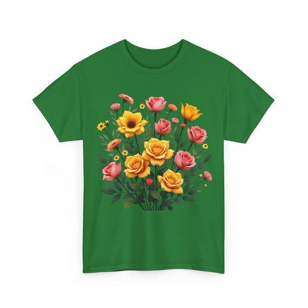 Wildflowers and Pink & Yellow Roses, Graphic T-Shirts for Women, Floral Shirt, Womens Short Sleeve, Ladies Graphic Tees #5139TTS