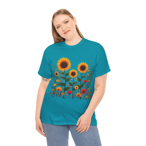 Sunflowers & Wildflowers, Graphic T-Shirts for Women, Floral Shirt, Womens Short Sleeve, Ladies Graphic Tees #5154TTS