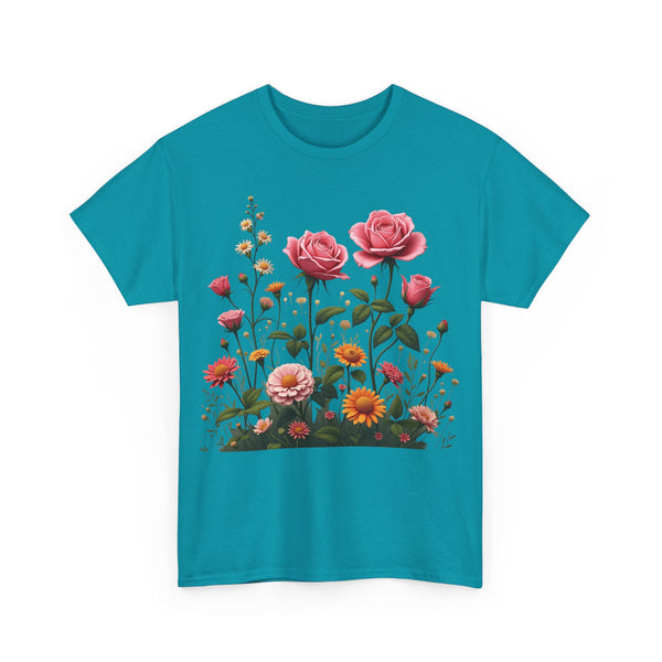 Wildflowers and Pink Roses, Graphic T-Shirts for Women, Floral Shirt, Womens Short Sleeve, Ladies Graphic Tees #5013TTS