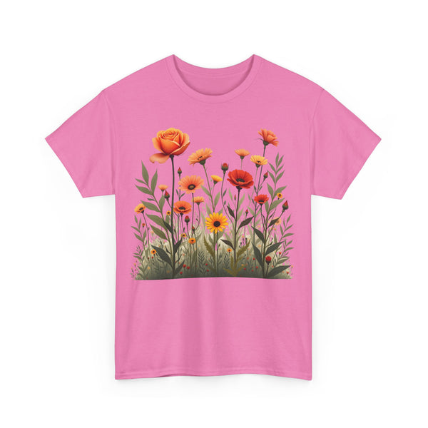 Wildflowers and Orange Roses, Graphic T-Shirts for Women, Floral Shirt, Womens Short Sleeve, Ladies Graphic Tees #5045TTS