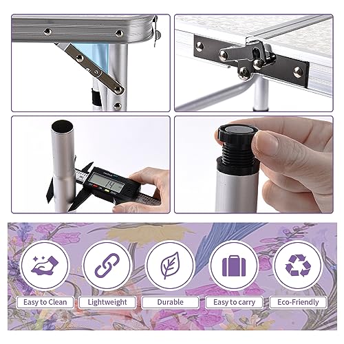 Folding Camping Table 2ft Portable Pinic Table Adjustable Height Table Small Card Table Aluminum Foldable Lightweight with Carry Handle for Outdoor Indoor Hiking Camp BBQ Beach (Blooming Floral)
