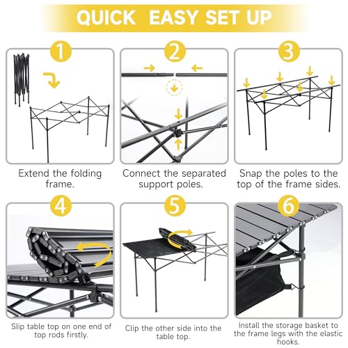 Rengue Folding Camping Table - Portable Lightweight Table for Outdoor, Picnic, BBQ, Travel, Hiking, Garden, Patio, Mesh Layer & Spacious for 4-6 People, 47.24" L x 21.65" W x 25" H