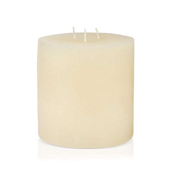 Bask Large Mottled Pillar Candles - Unscented - 6-Inch Diameter for Extra-Wide Holders - 3-Wick Candles for Home and Events - Ivory