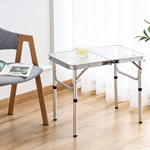 Folding Camp Table Small, 24''L x16''W with Adjustable Height Legs, Indoor Outdoor Lightweight Portable Aluminum Dining Table for Picnic Camping 2-Feet(2 Heights 10"/19")